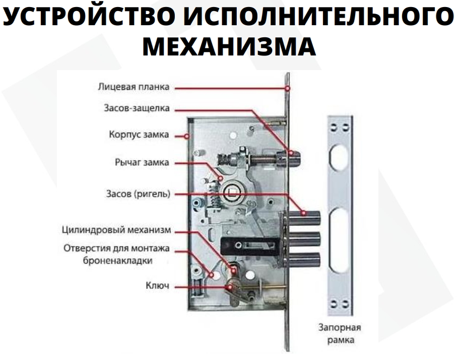 Замок врезной оцинкованный с цилиндровым механизмом из латуни фото